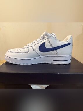 Nike White Leather Low-Top Sneakers with Navy Swoosh